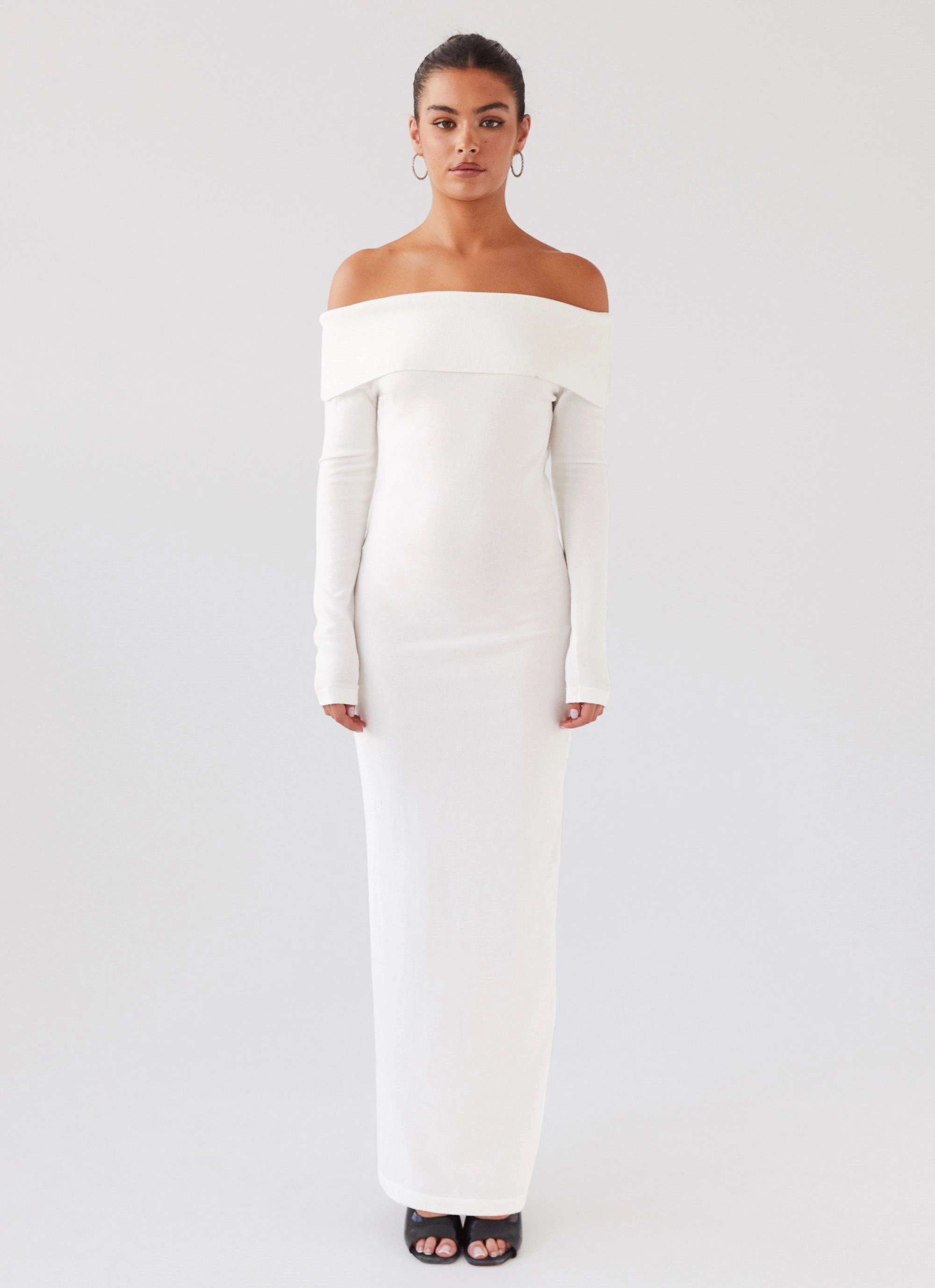 Alexandra Off Shoulder Knit Maxi Dress - Ivory