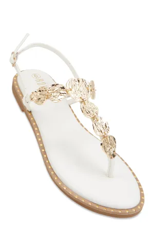 Ankle Strap Metallic Pendant Thong Sandals