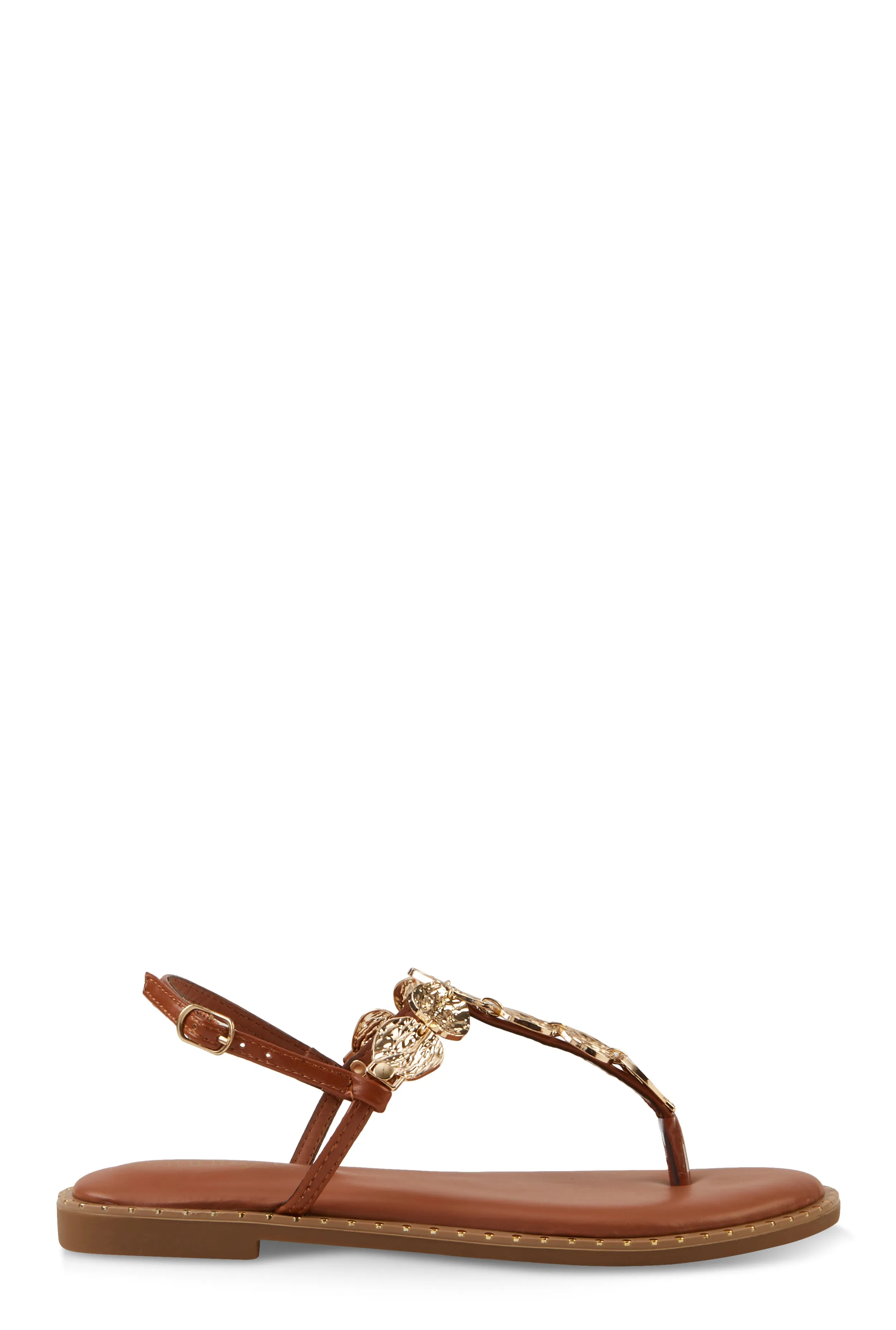 Ankle Strap Metallic Pendant Thong Sandals