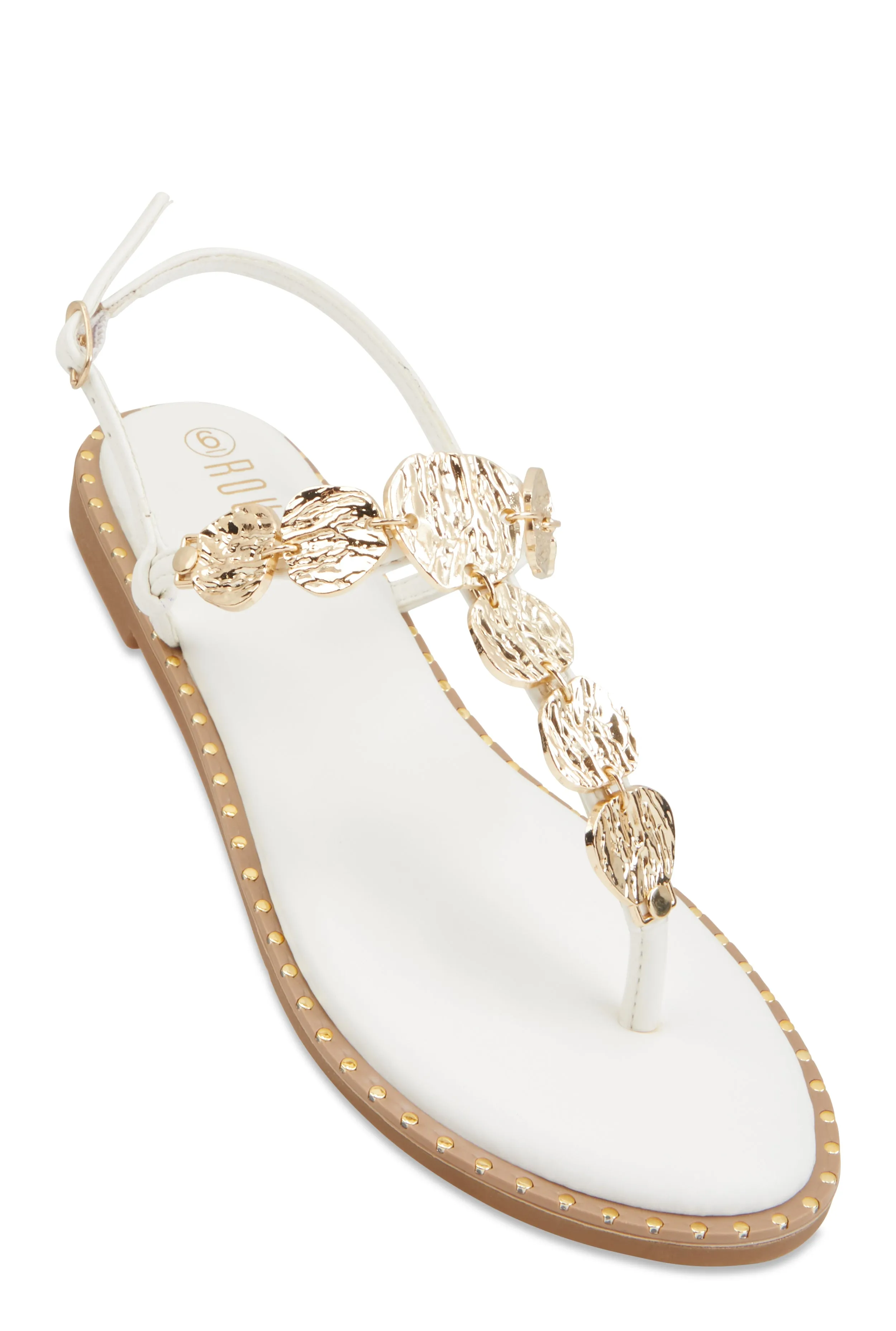 Ankle Strap Metallic Pendant Thong Sandals