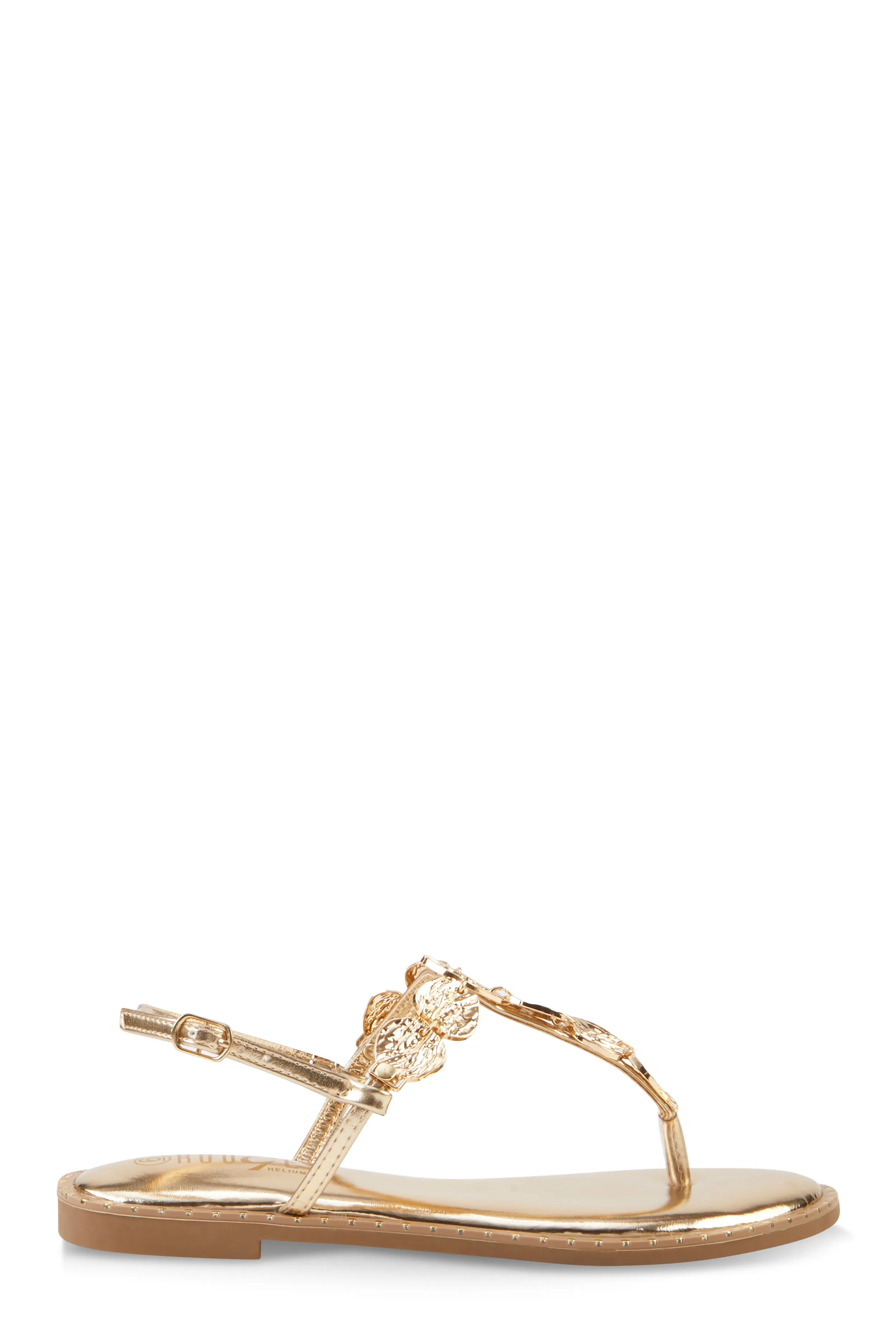 Ankle Strap Metallic Pendant Thong Sandals