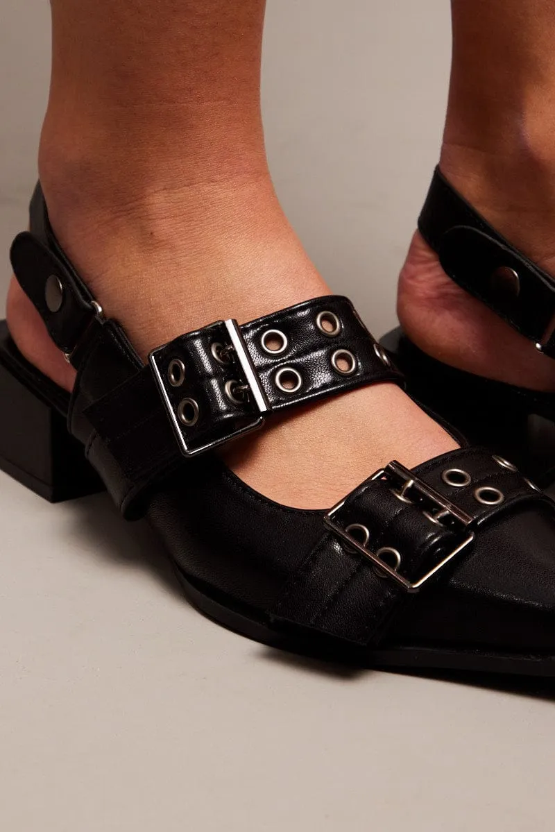 Black Eyelet Detail Sandals