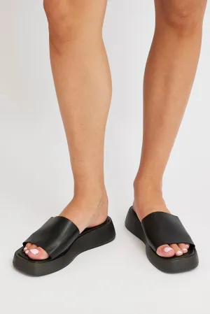 Black Wedge Slide Sandals