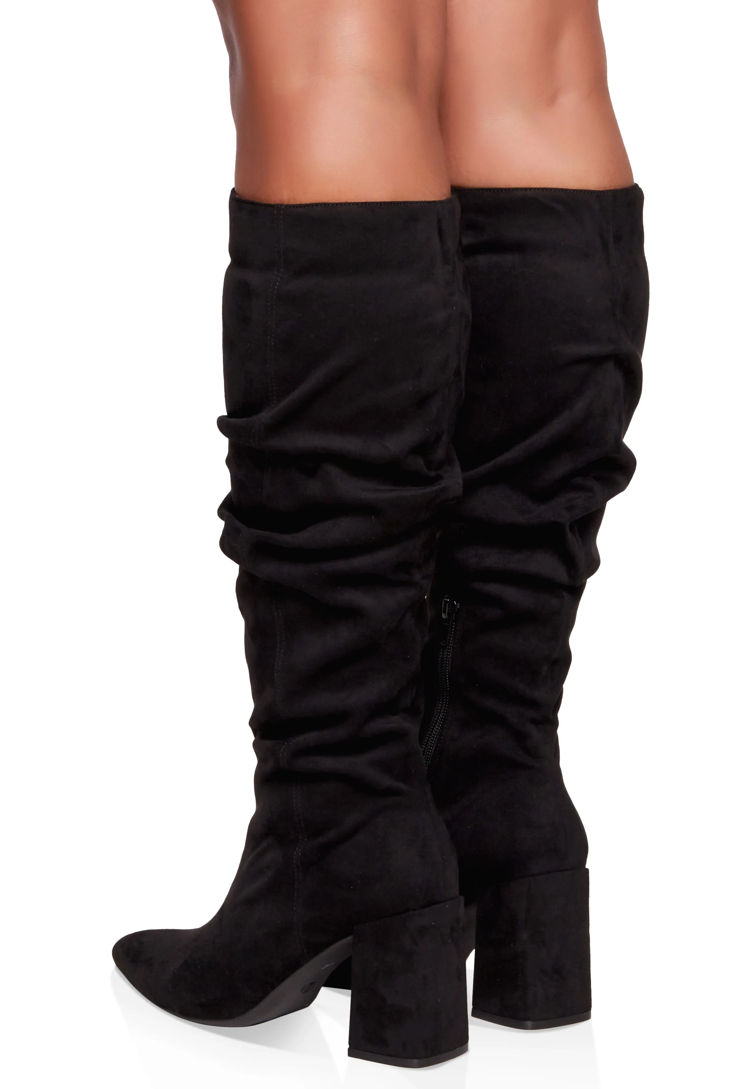 Block Heel Slouch Knee High Boots