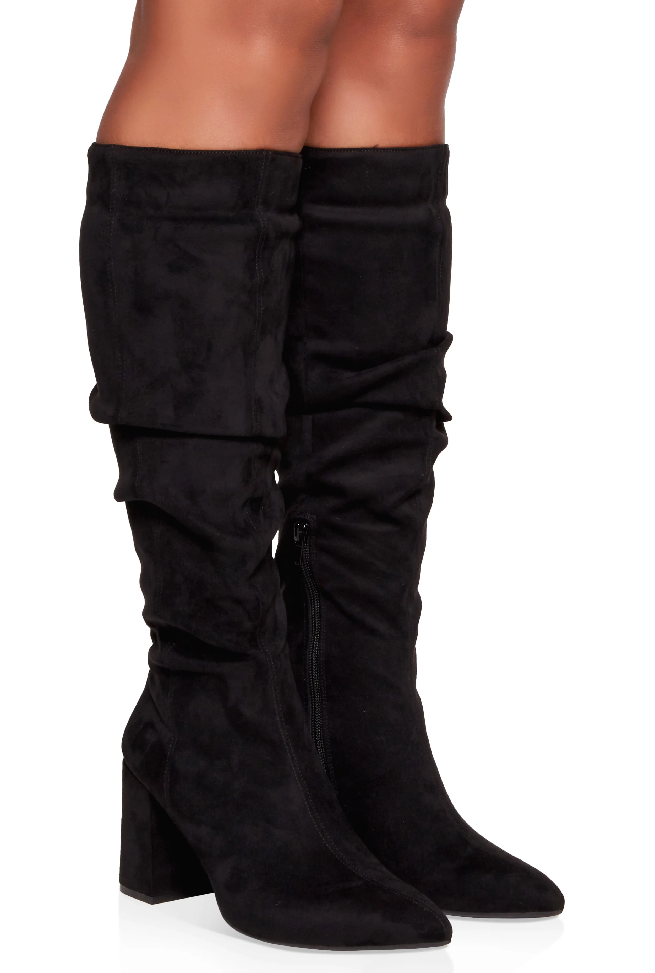 Block Heel Slouch Knee High Boots
