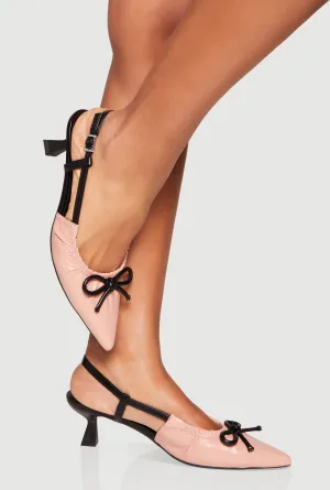 Bow Ruched Pointed Toe Kitten Heels