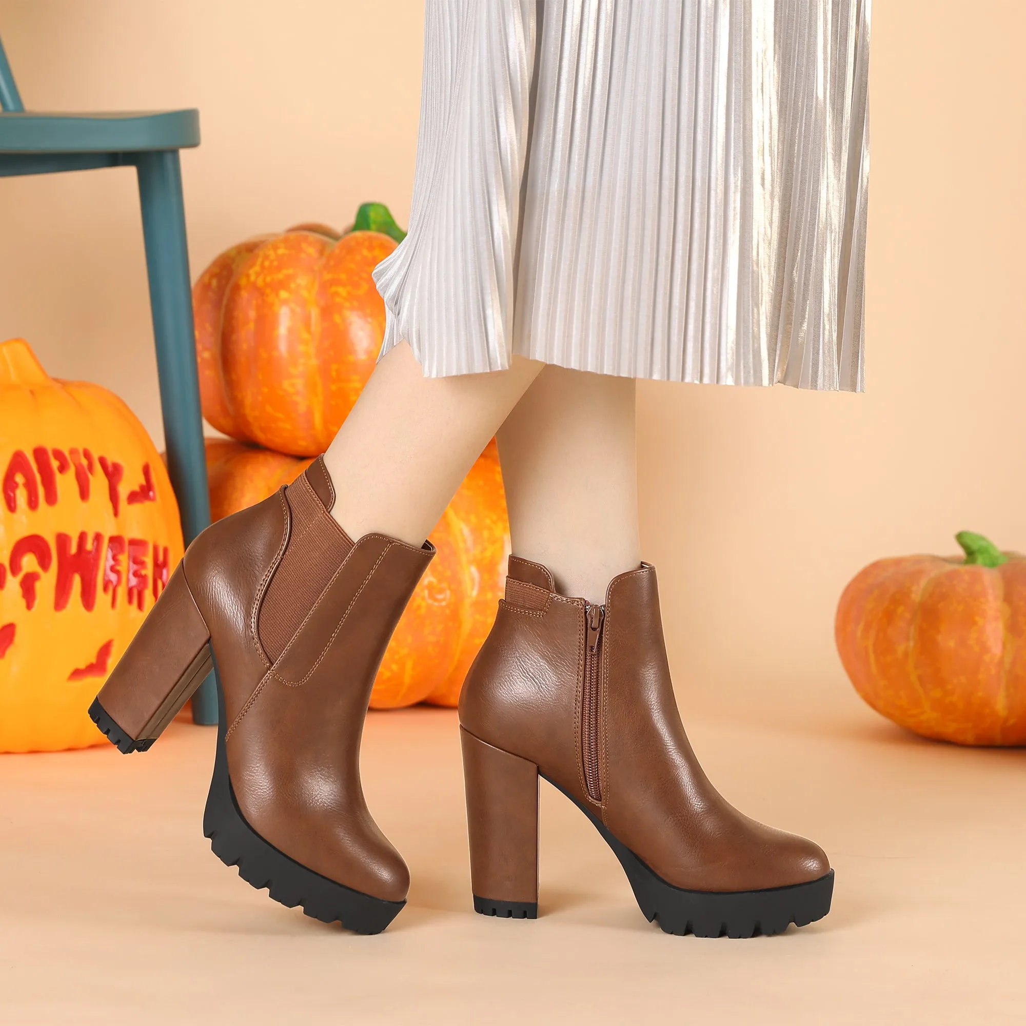 Chunky High Heel Platform Zipper Chelsea Boots
