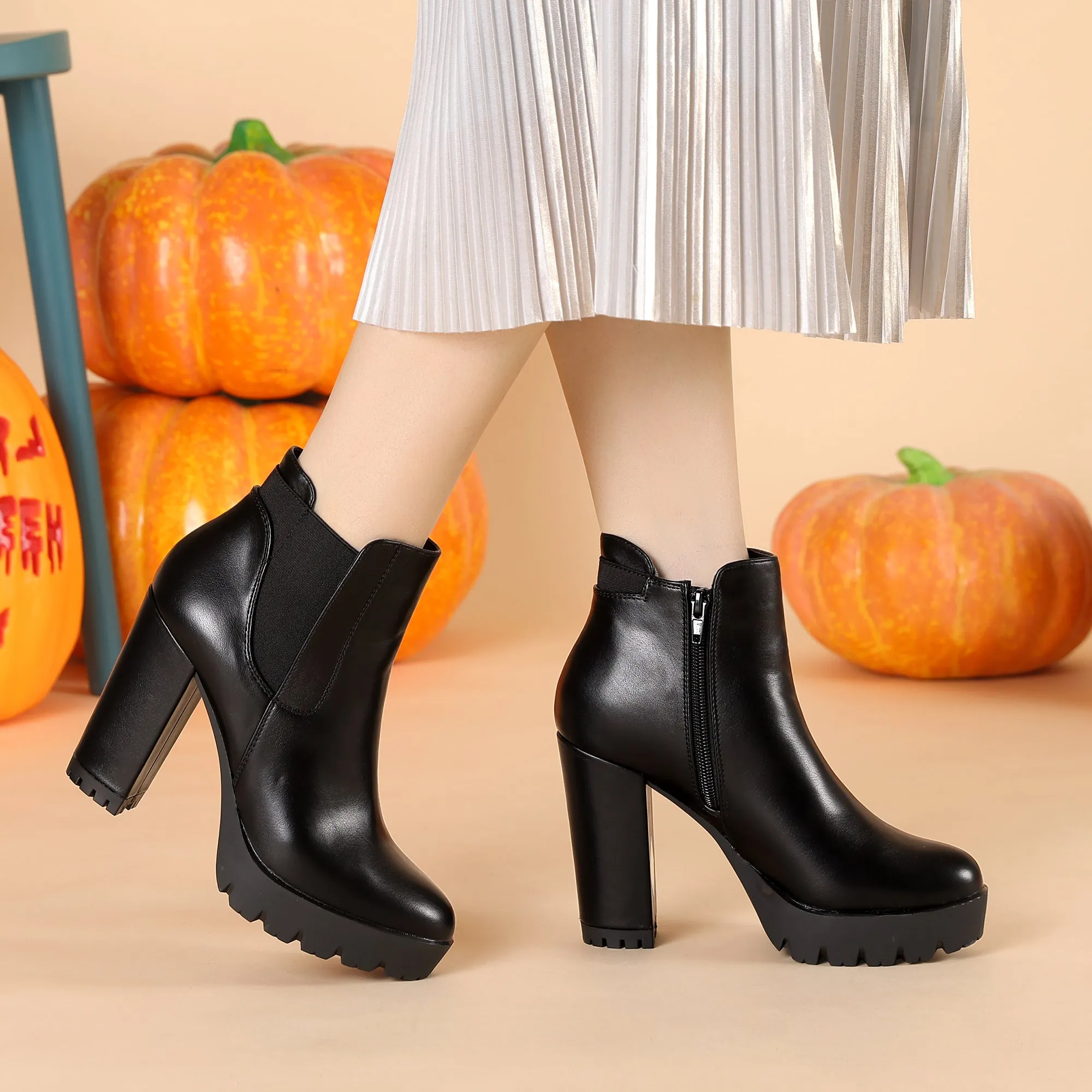 Chunky High Heel Platform Zipper Chelsea Boots
