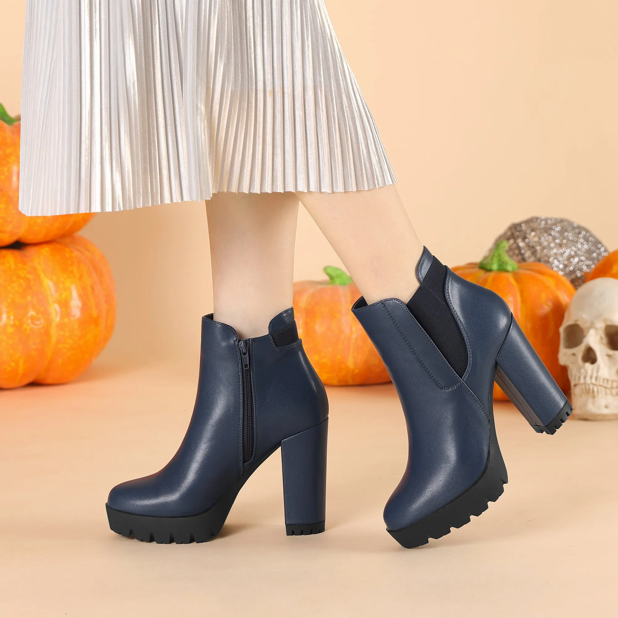 Chunky High Heel Platform Zipper Chelsea Boots
