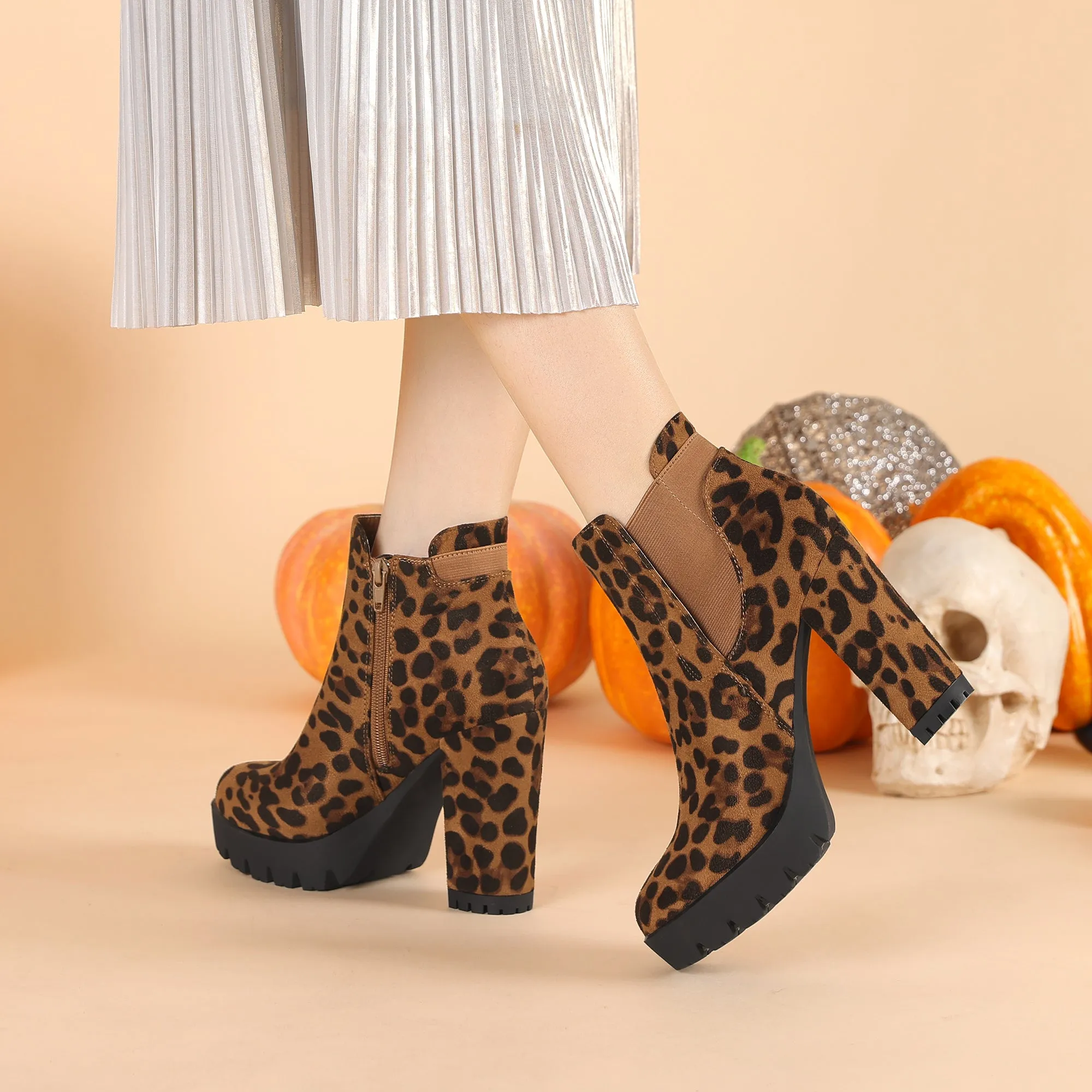 Chunky High Heel Platform Zipper Chelsea Boots