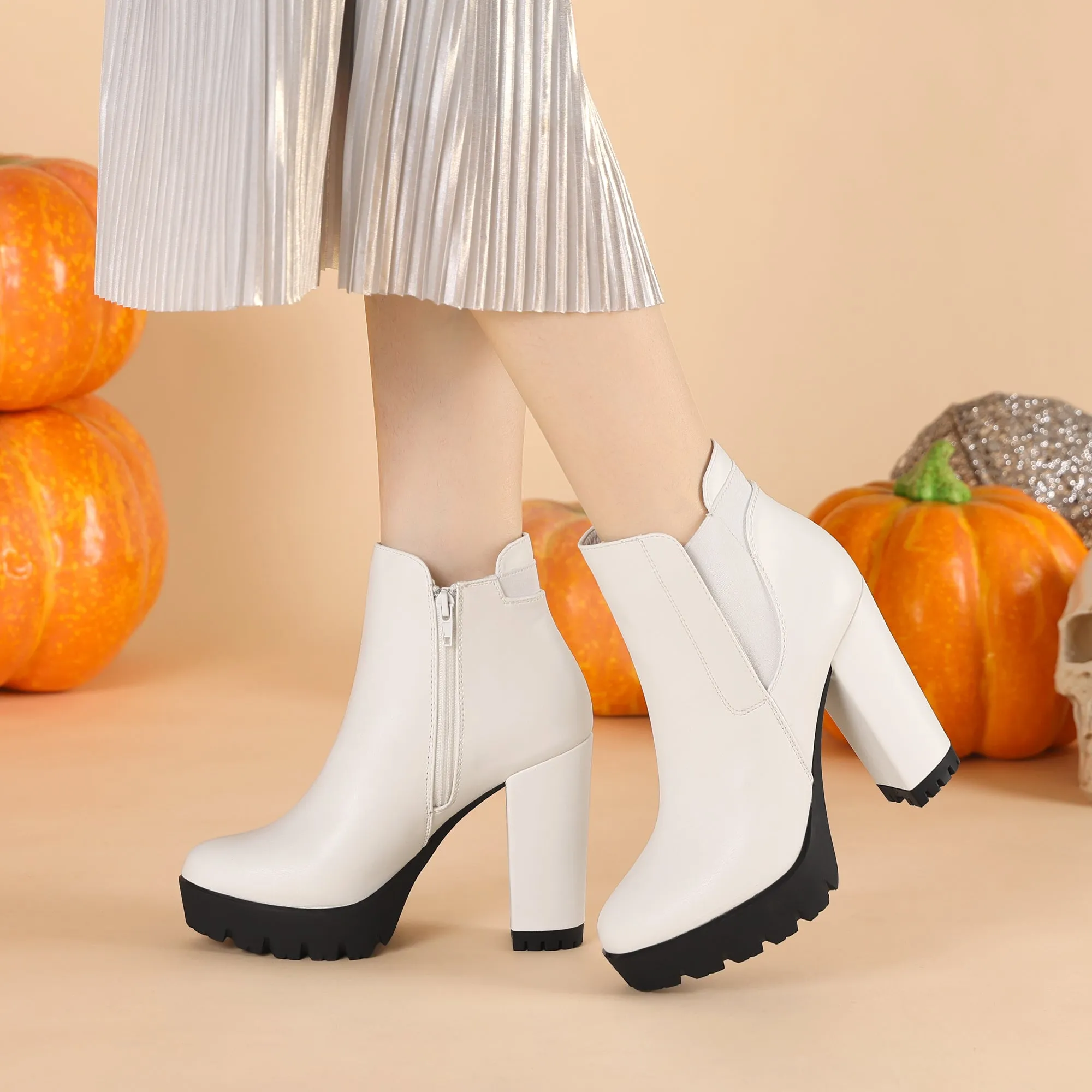 Chunky High Heel Platform Zipper Chelsea Boots