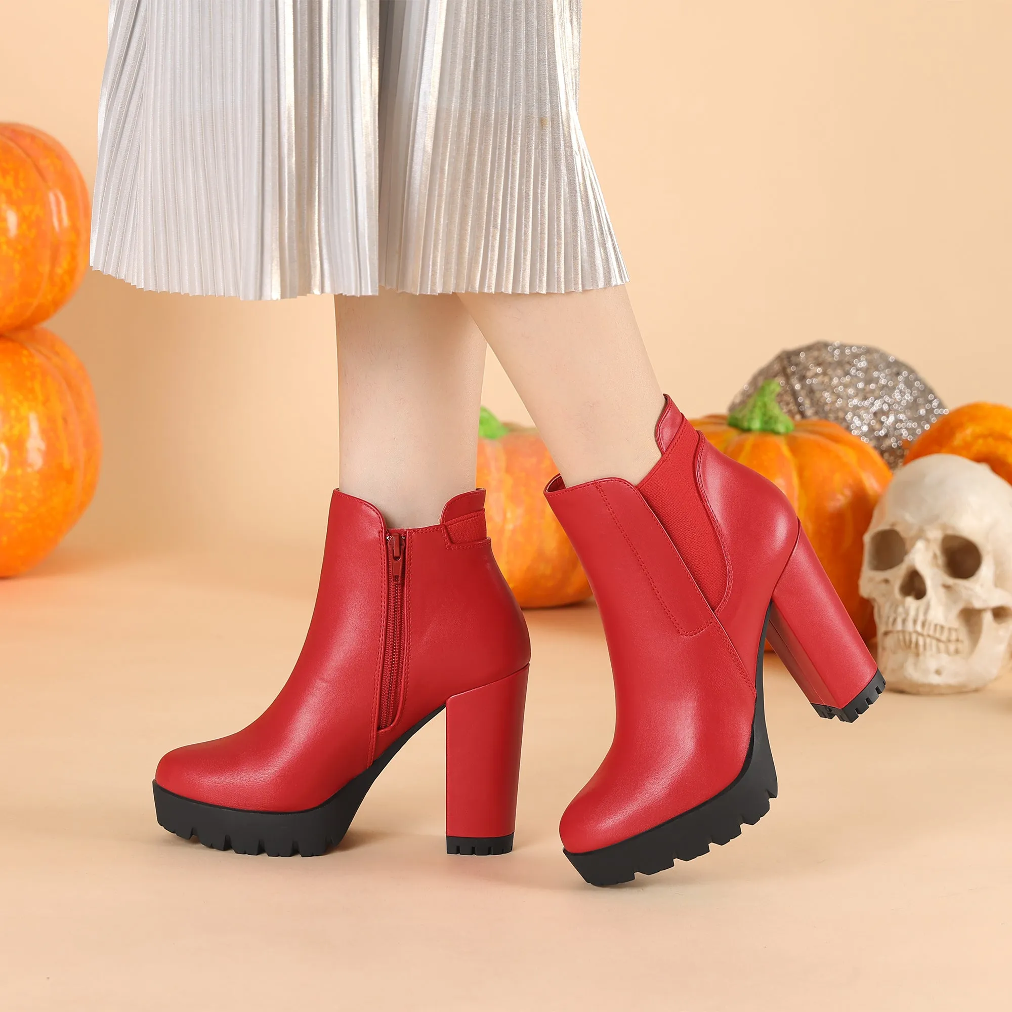 Chunky High Heel Platform Zipper Chelsea Boots