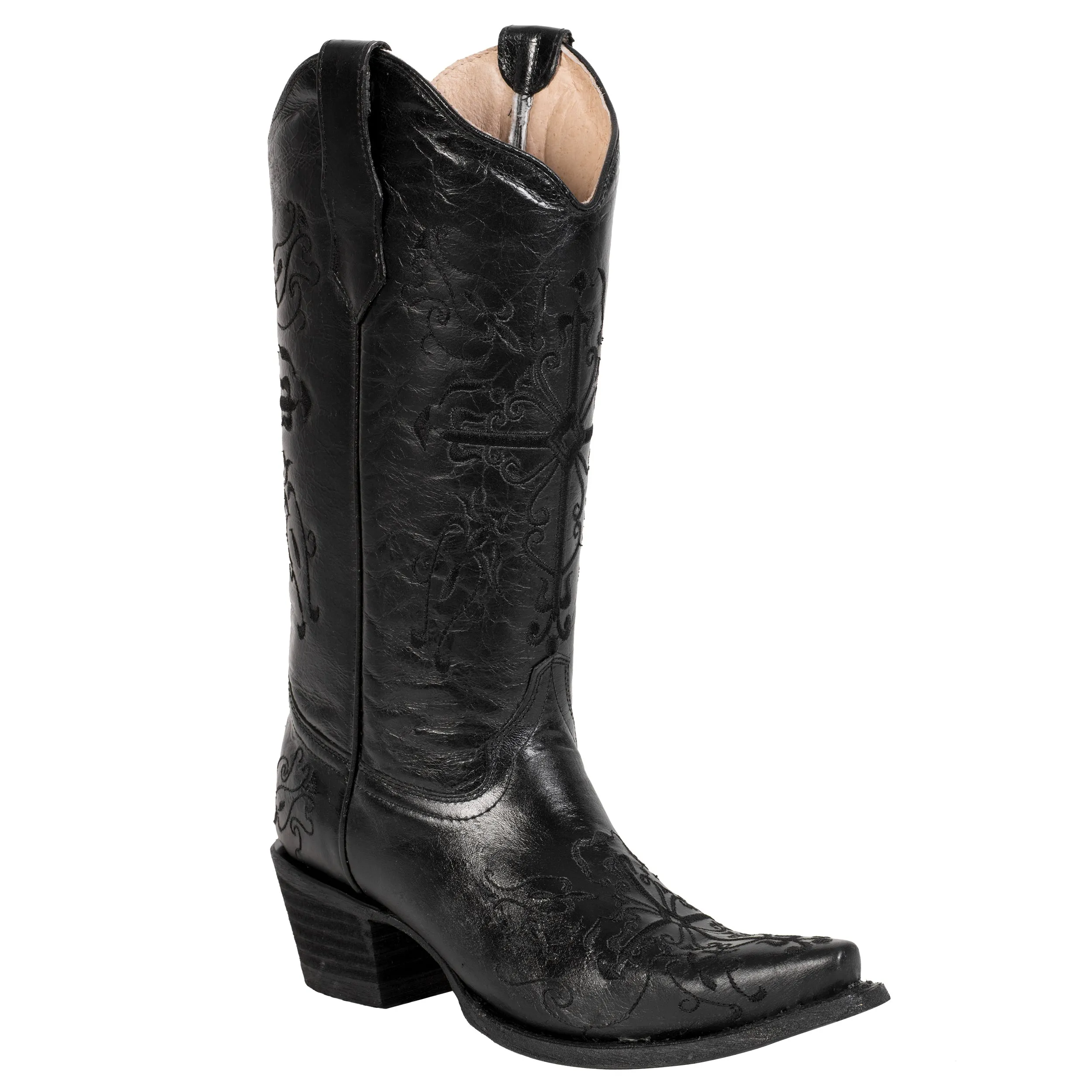 Corral Boots Womens Leather Circle G Cross Black Snip Toe Cowgirl 10 M