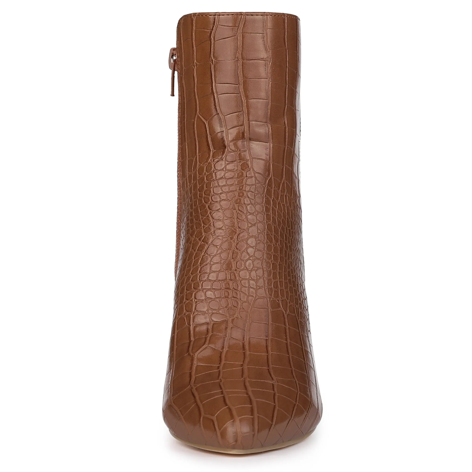 Crocodile Printed Pointed Toe Chunky Heel Ankle Boots