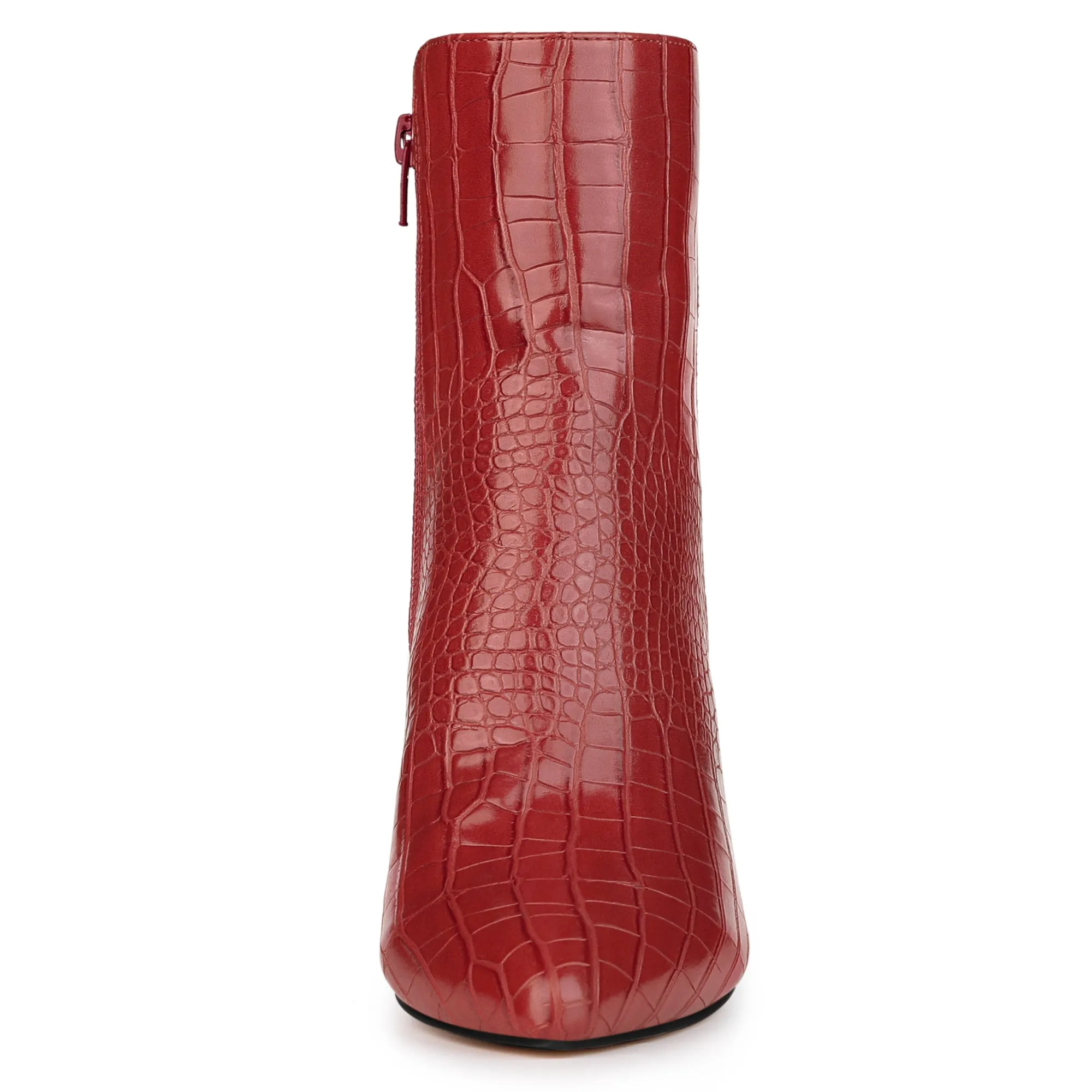 Crocodile Printed Pointed Toe Chunky Heel Ankle Boots