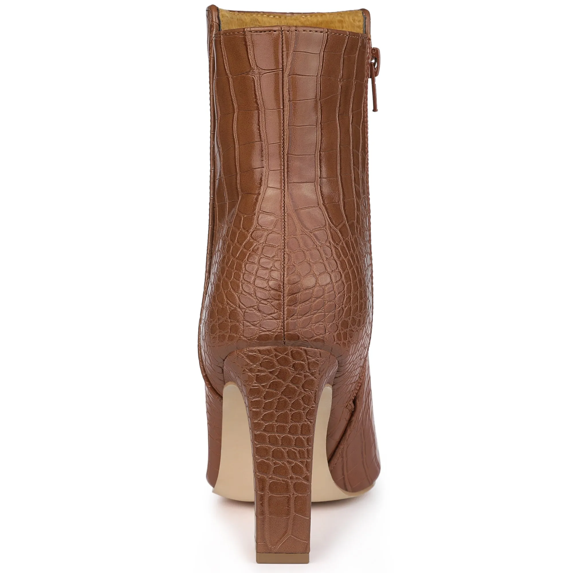 Crocodile Printed Pointed Toe Chunky Heel Ankle Boots