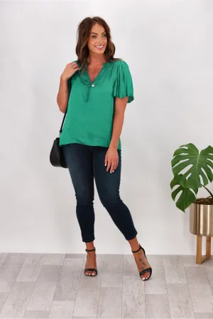 Gloss by Shine On Calla Pleat Sleeve Top Teal Green