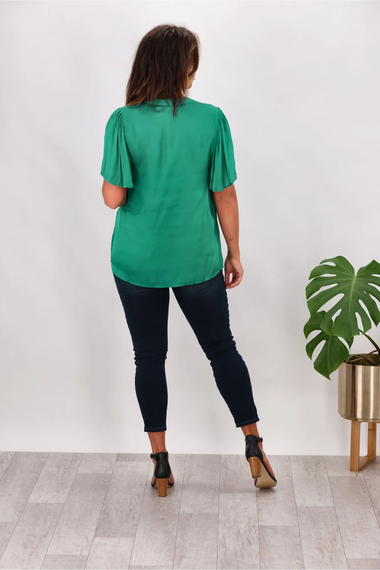 Gloss by Shine On Calla Pleat Sleeve Top Teal Green