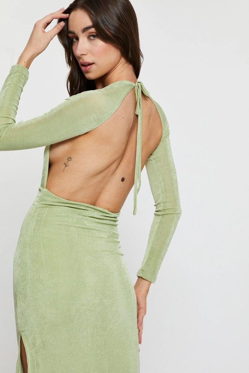 Green Bodycon Dress Long Sleeve Evening