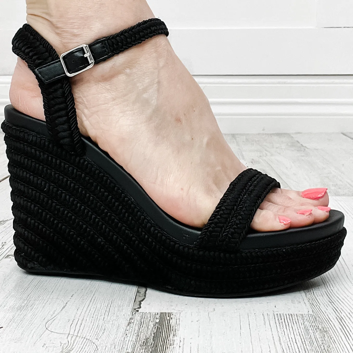 MIA Allda Strappy Wedges in Black