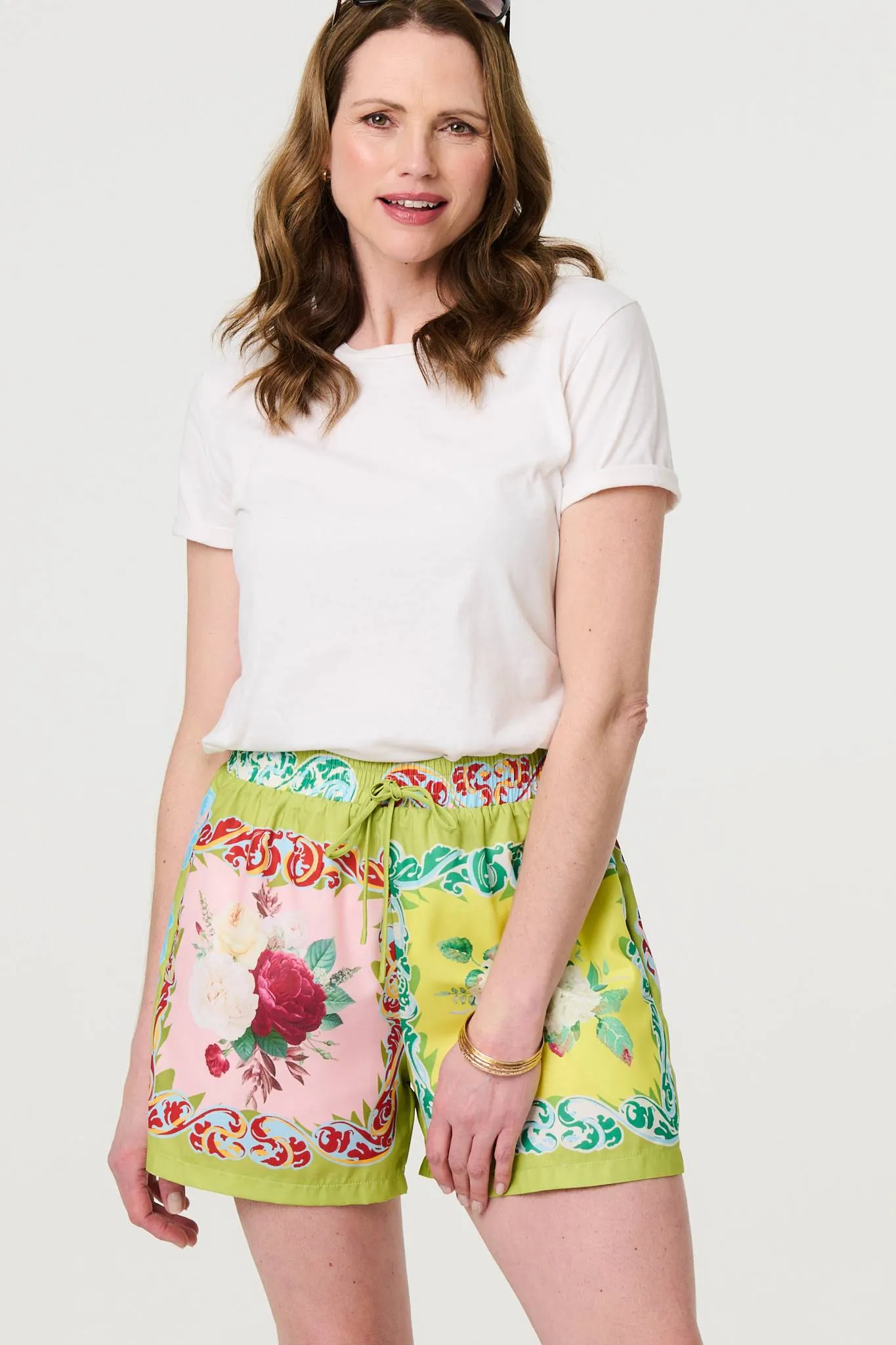 Mosaic Print Tie Waist Relaxed Shorts