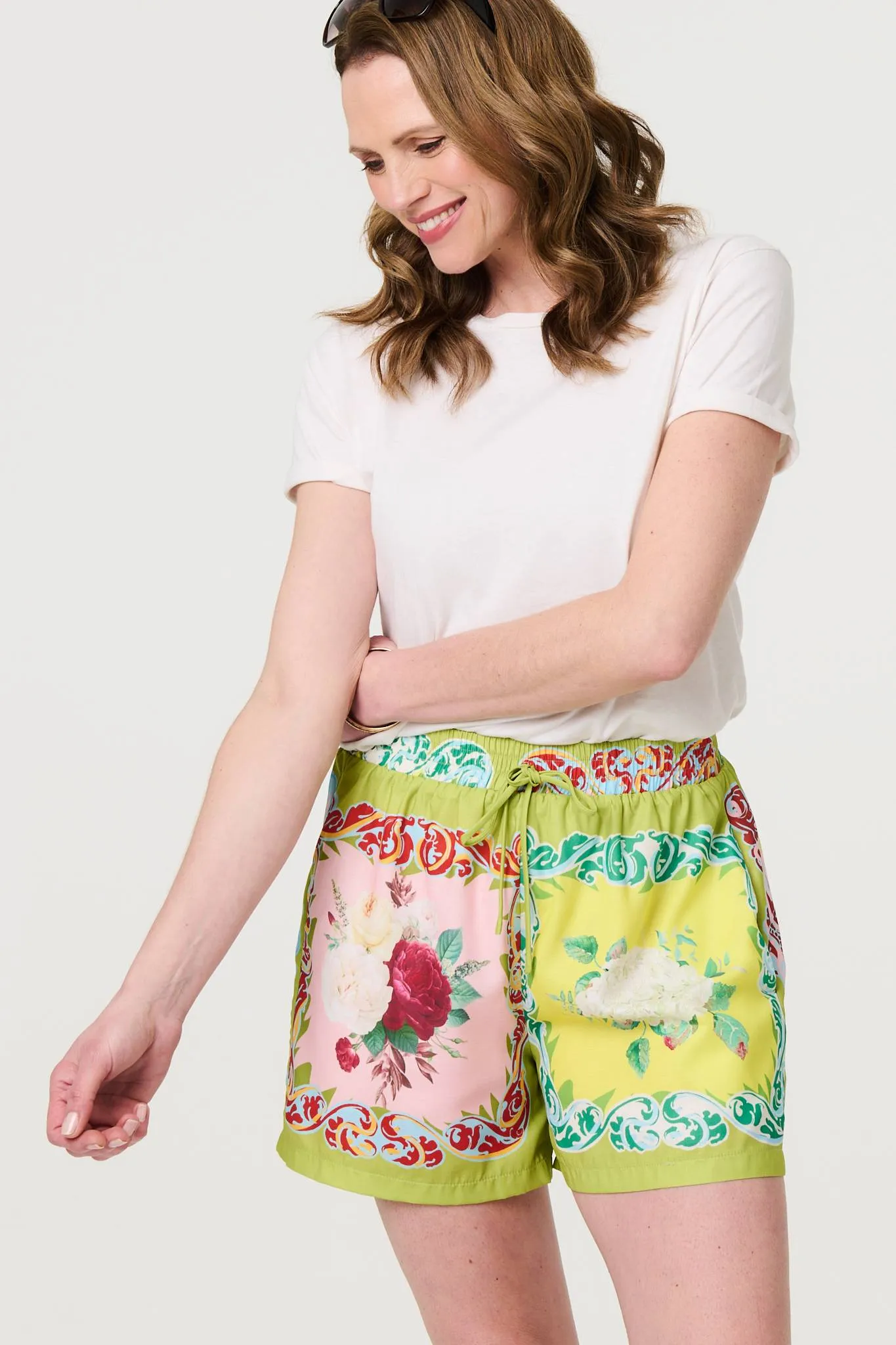 Mosaic Print Tie Waist Relaxed Shorts