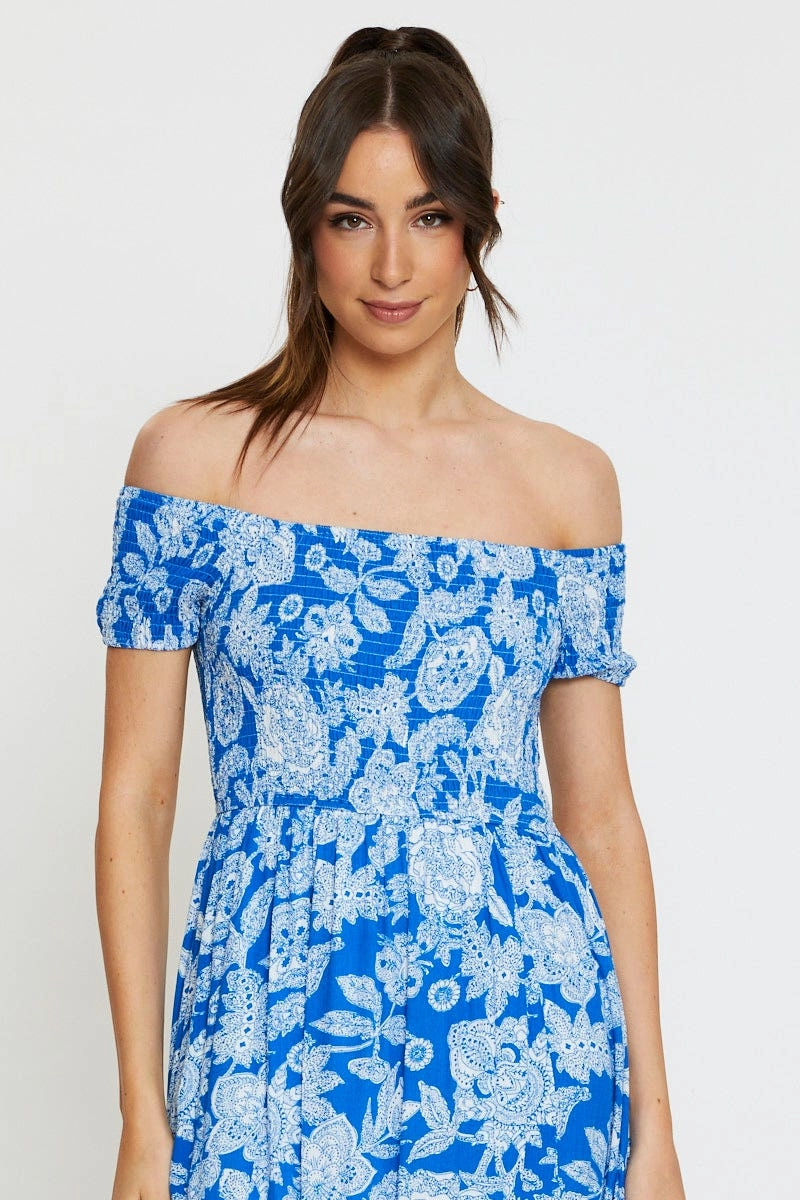 Print Maxi Dress Off Shoulder Evening