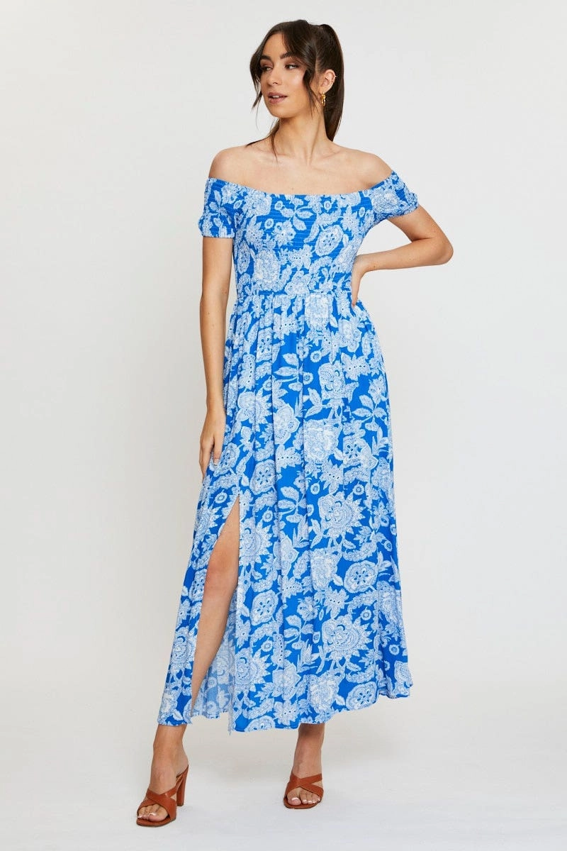 Print Maxi Dress Off Shoulder Evening