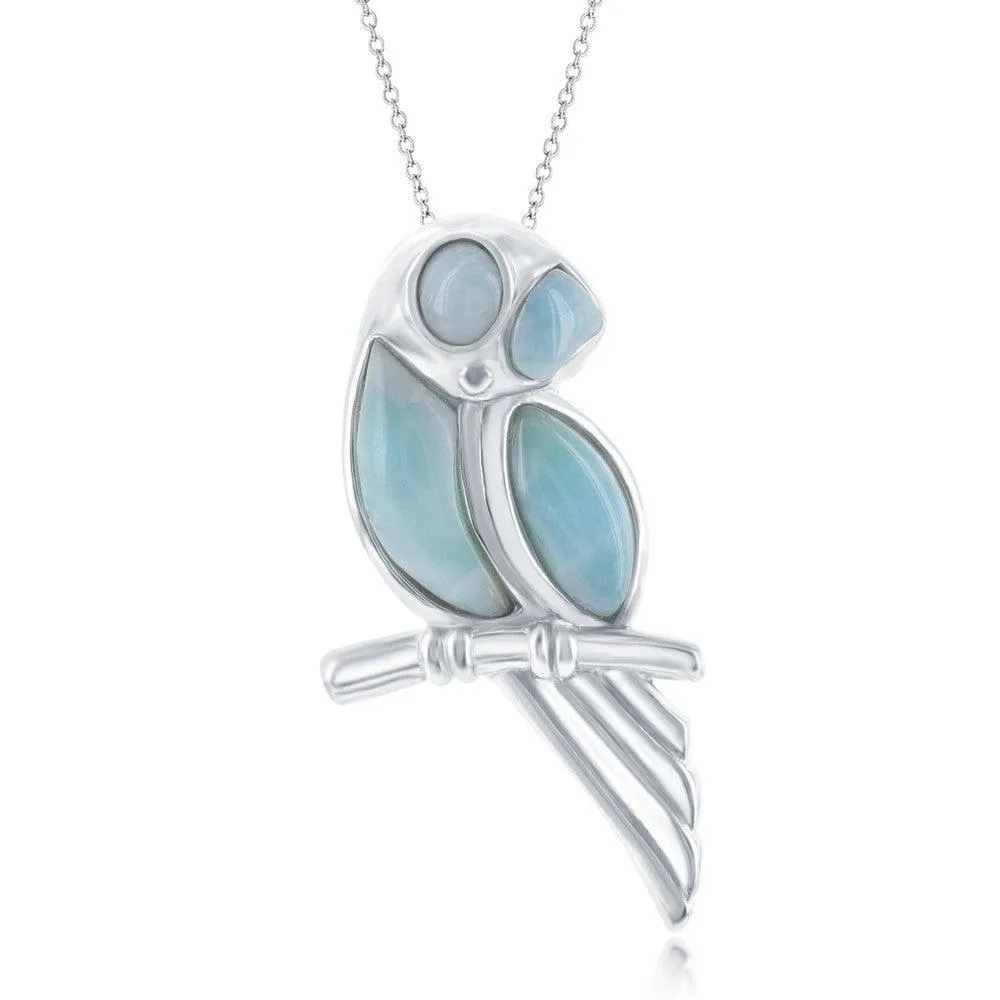 Sterling Silver Larimar Owl on a Branch Pendant