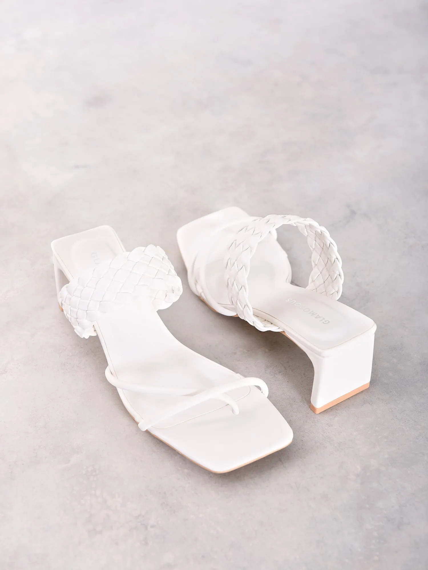 White Woven Heeled Mule Sandal