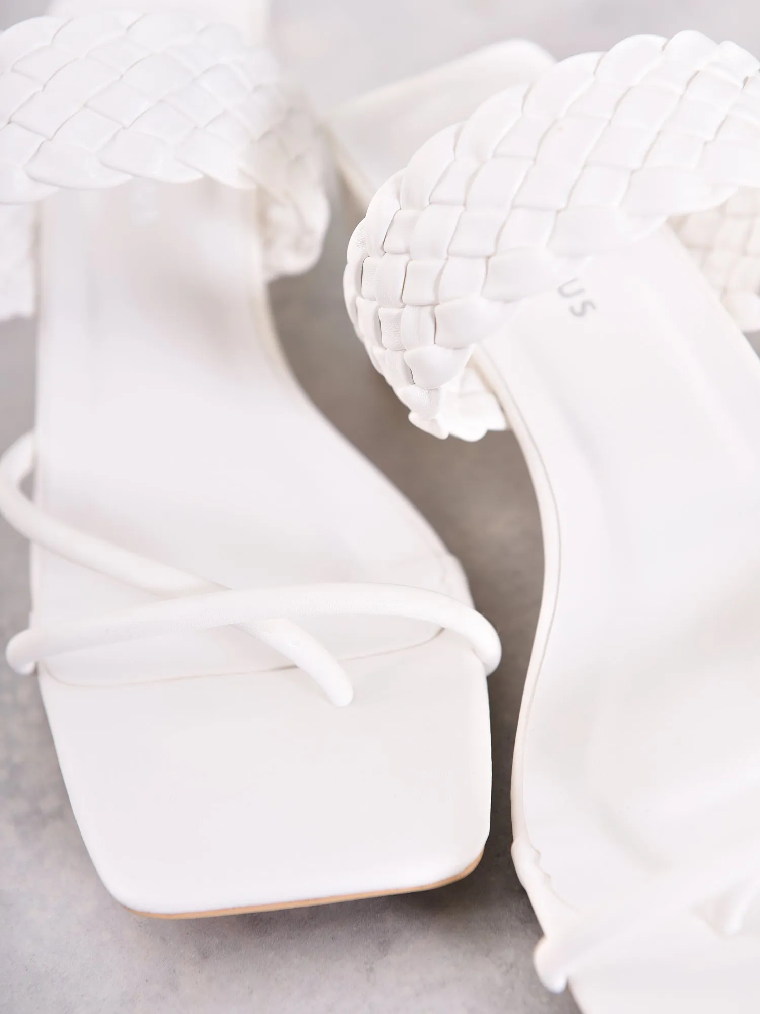 White Woven Heeled Mule Sandal