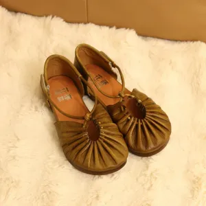 Women Retro Soft Sole Genuine Leather Velcro Flat Shoes